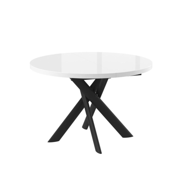 Стол RONALDO-120, круглый раздвижной со стеклом 120(160), БЕЛЫЙ ОПТИВАЙТ/ЧЕРНЫЙ